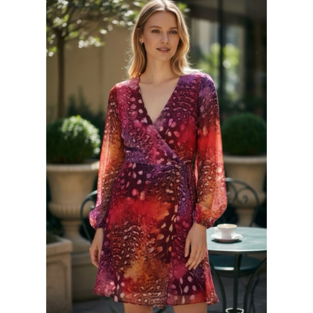ERIN By Erin Fetherston Red Feather Wrap Dress - Picture 1 of 12
